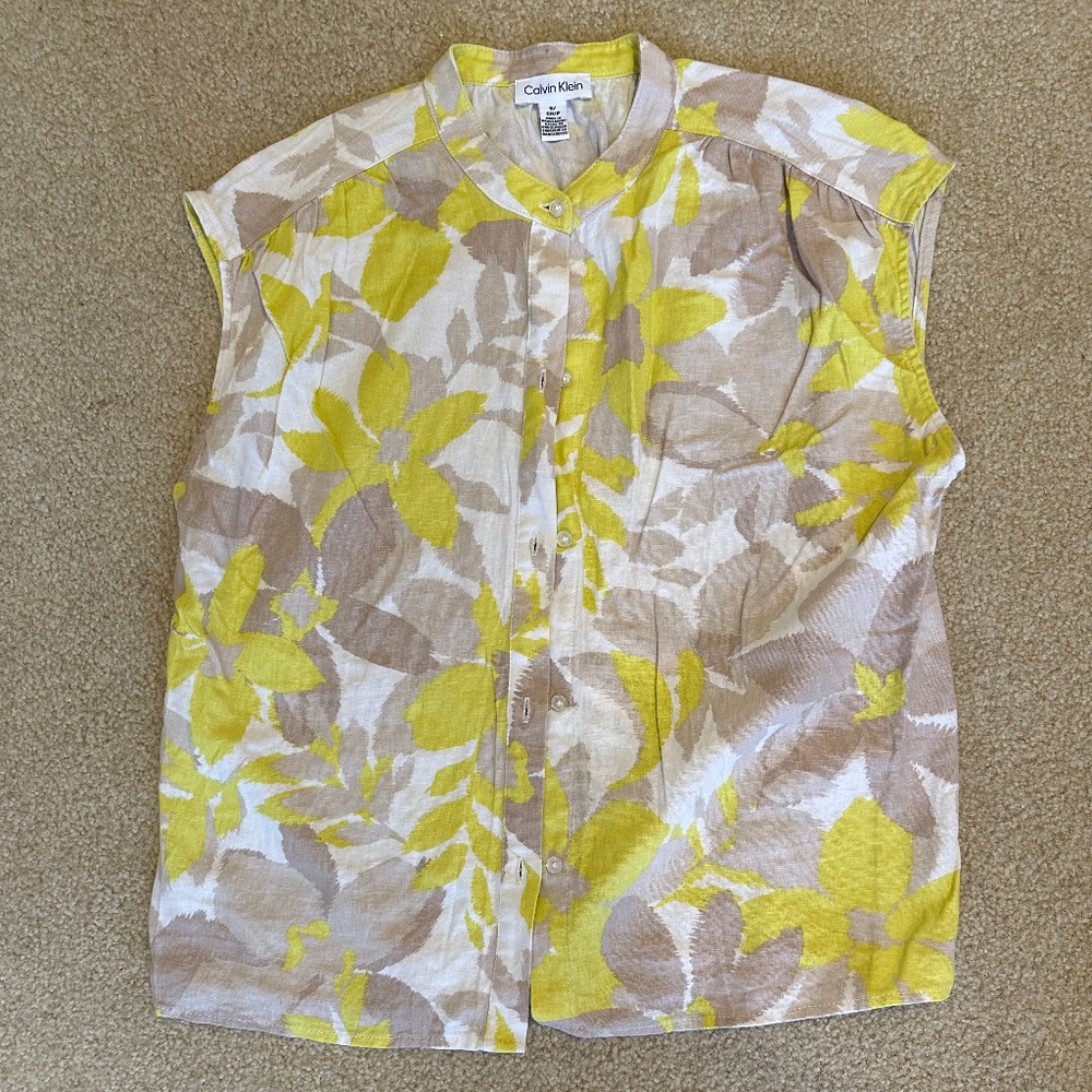 Linen Button Top Blouse Sleeveless